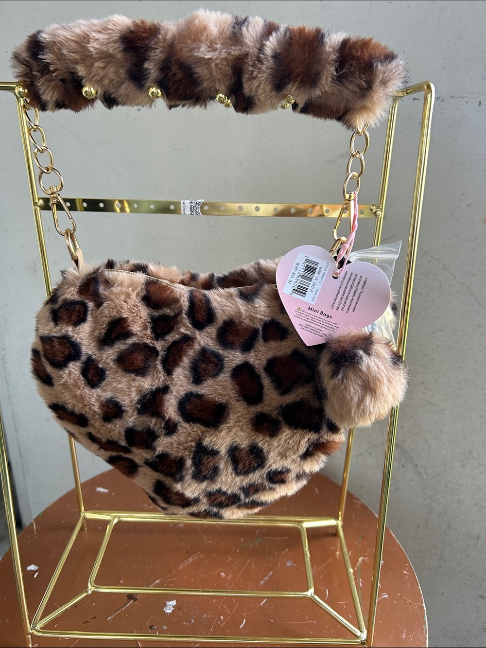 Unbranded Leopard Print Faux Fur Heart Crossbody Bag - Brown